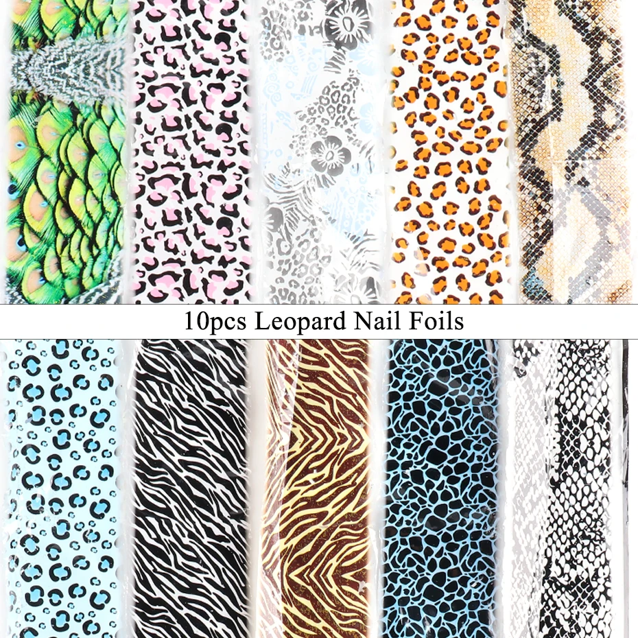Nagelfolien-Set Leopardenmuster – 10 Stück, Übertragungs-Aufkleber Für DIY Nageldesign