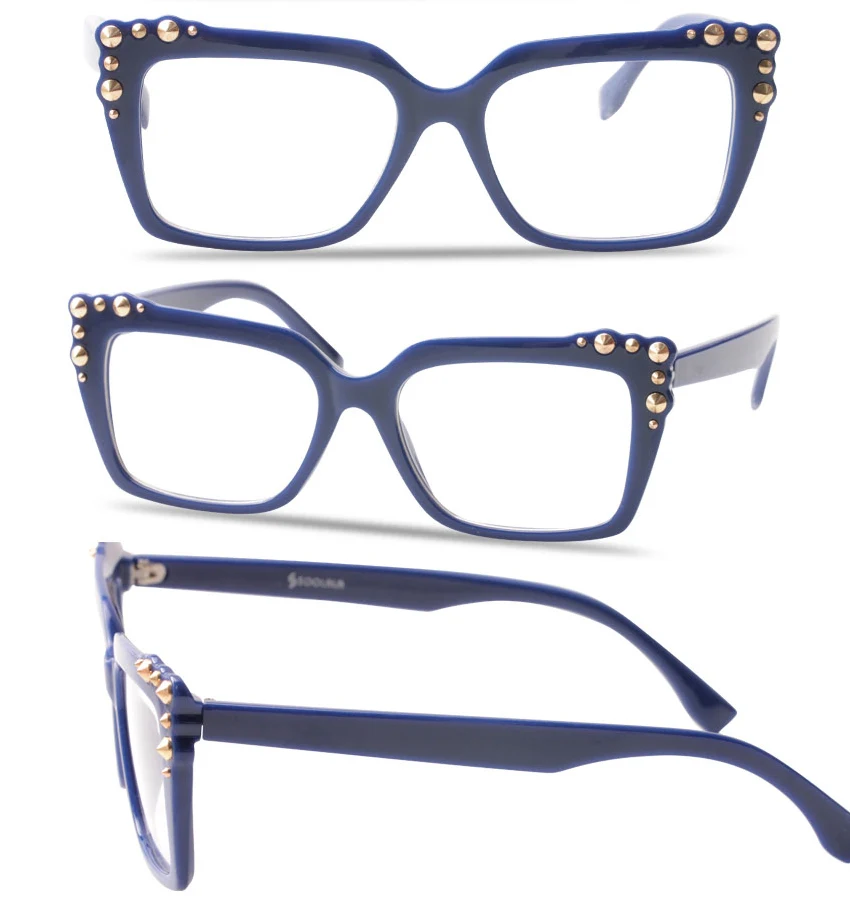 SOOLALA, квадратные женские очки для чтения с заклепками, большие очки, Женская оптическая оправа, модные очки для пресбиопии, очки для чтения+ от 0,5 до 4,0