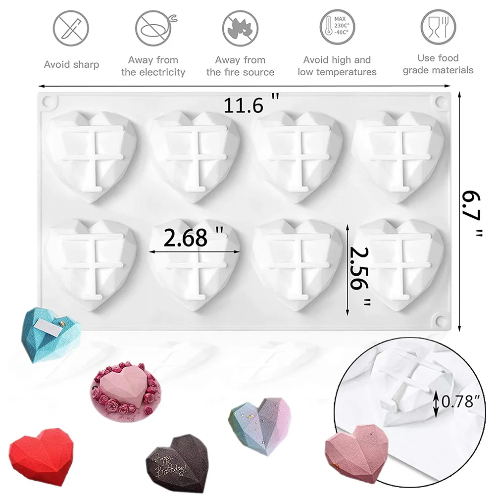 Silicone Diamond Love Heart-Shaped Mold for Cakes Mousse Chocolate Dessert Mould 