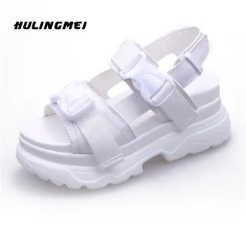 

2020 Summer Women Platform Sandals Fashion Buckle Design White 7cm Increasing Sandals Thick Sole Casual Platform Shoes Female