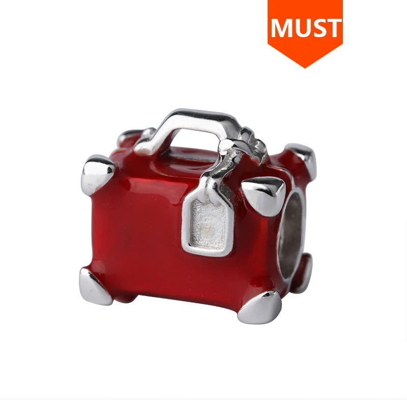 

SG 925 silver vintage Suitcase charms diy design red enamel trunk bead fit authentic Europe bracelet jewelry making women gift