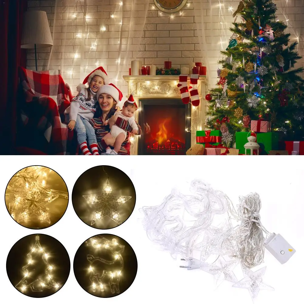 Рождественский Сказочный светильник Ins, 8 режимов, светодиодный светильник с оленем, рождественской елкой, звездой, праздничный светильник для занавесок, Свадебный неоновый фонарь