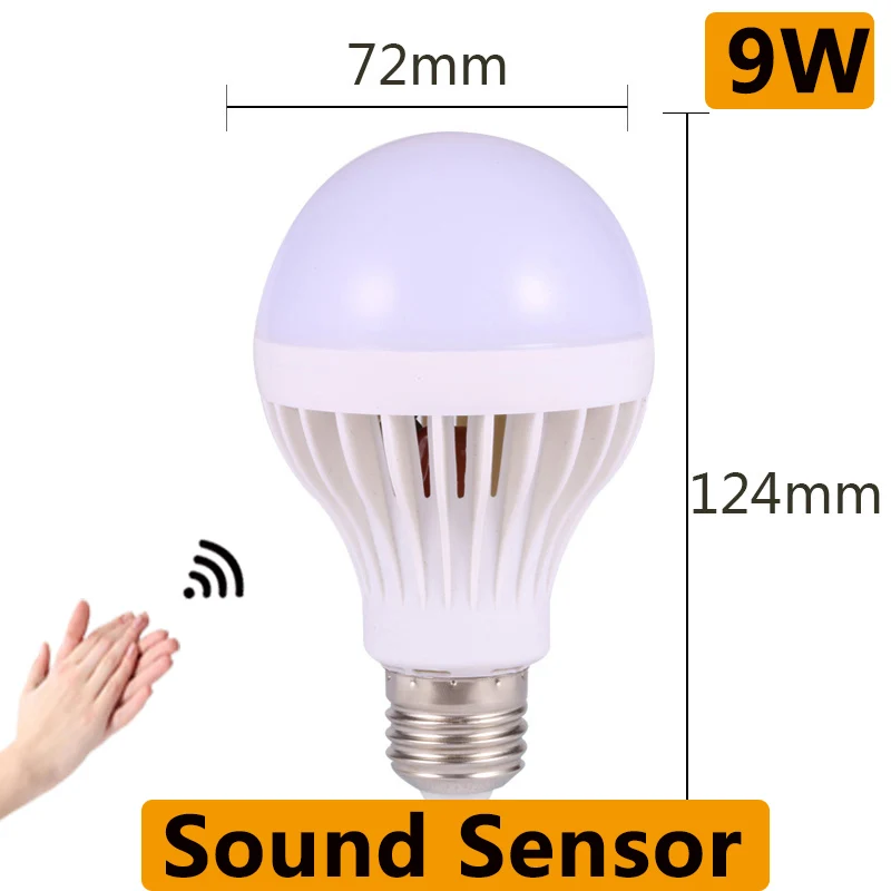 9W Sound Sensor Светодиодный светильник с инфракрасным датчиком движения E27 AC 220 В, автоматический умный светодиодный светильник, звуковой радар, датчик 3 Вт, 5 Вт, 7 Вт, 9 Вт, ночной Светильник для лестницы, коридора, белого цвета - Испускаемый цвет: 9W Sound Sensor