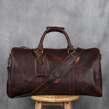

Genuine Leather Men Travel Bag Crazy Horse Leather Carry On Tote Luggage Bags Cowhide Duffle Bags