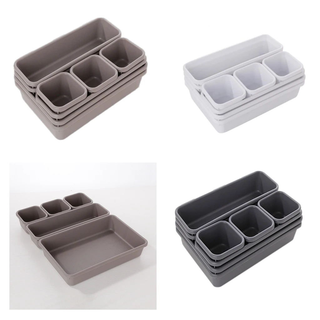 8x Interlocking Drawer Organziers Tray Makeup Storage Box Houseware Containers