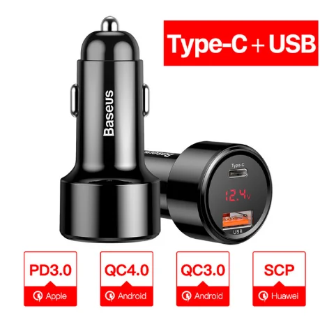 Baseus 45 Вт Быстрая зарядка 4,0 3,0 USB Автомобильное зарядное устройство для iPhone 11 Pro Max Xiaomi samsung QC4.0 QC3.0 QC type C PD автомобильное быстрое зарядное устройство - Тип штекера: Type C USB Black