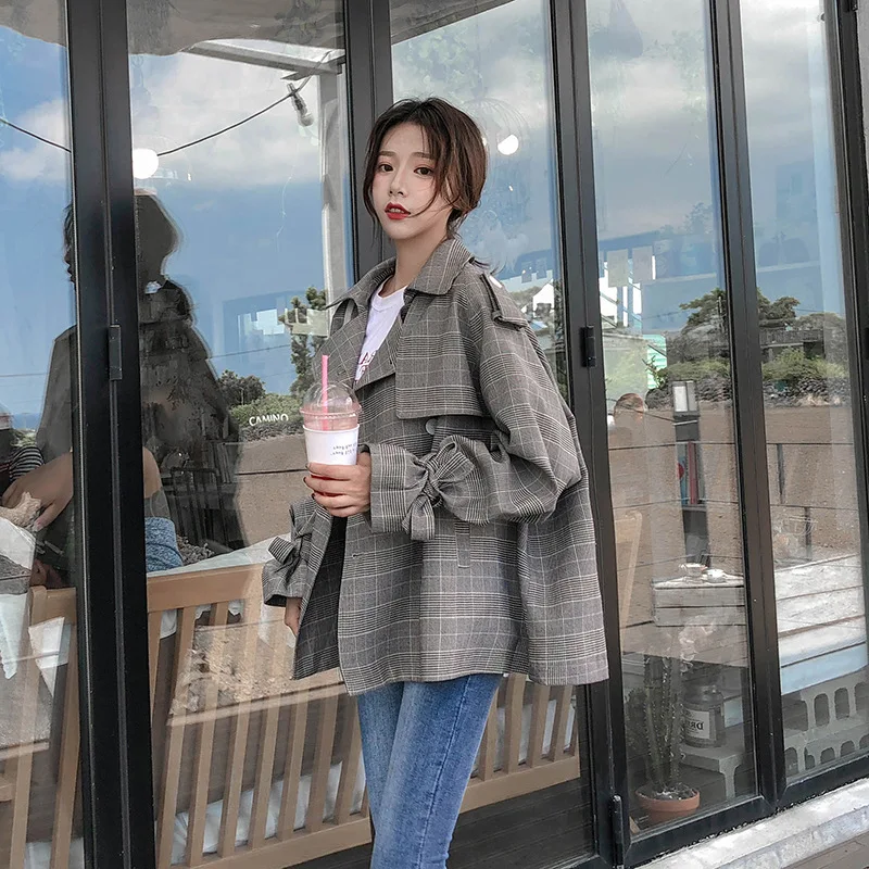 

Coat Women's Spring And Autumn 2019 Korean-style Students BF Harajuku-Style Loose-Fit Slimming Short Trench Coat Bell Sleeve Thi