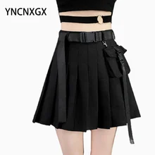 

Workwear Skirt High Waist A-line Skirt Female Korean Version Black Is Thin Short Skirt Pocket Pleated Skirt
