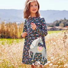 CENKIBEYRA платье с цветочными рисунками для девочек с изображением героев из мультфильмов, с лошадкой Детские платья с длинным рукавом для девочек, рубашка в Костюмы платье с изображением животных; сезон осень костюм