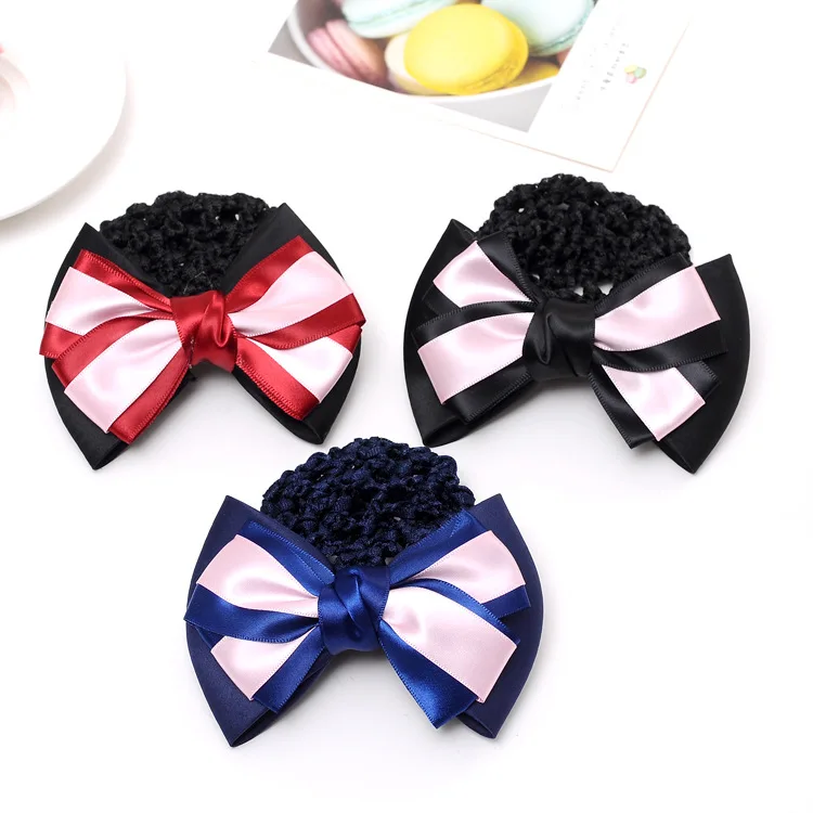 

3209 Double Color South Korea Hair Accessories Barrettes Floral Headdress Bow Hair Net Bank Staff Airline Stewardess Hair Net Po