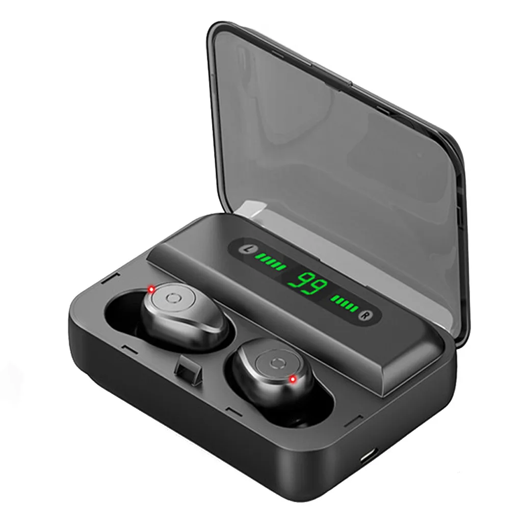 Черный TWS F9-5 Bluetooth наушники с микрофоном светодиодный дисплей беспроводные Bluetooth наушники шумоподавление гарнитуры - Цвет: Черный