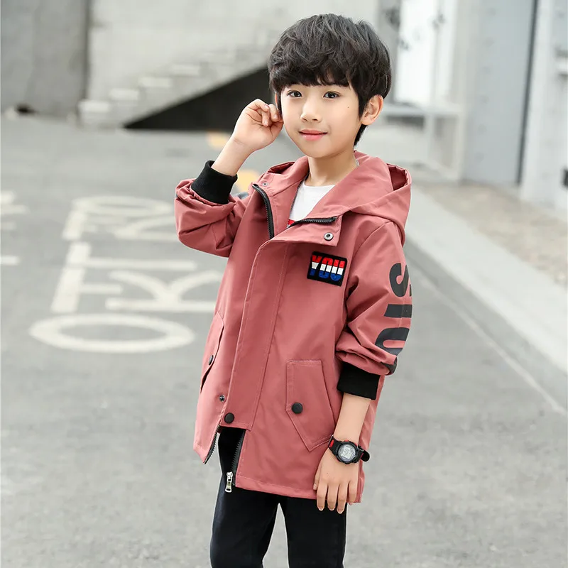 Hot Sale Baby Boy Jacket Coat Spring Autumn Children Clothing Long Sleeved Hoode Windbreaker Toddler Clothes 4T-16T - Цвет: Розовый