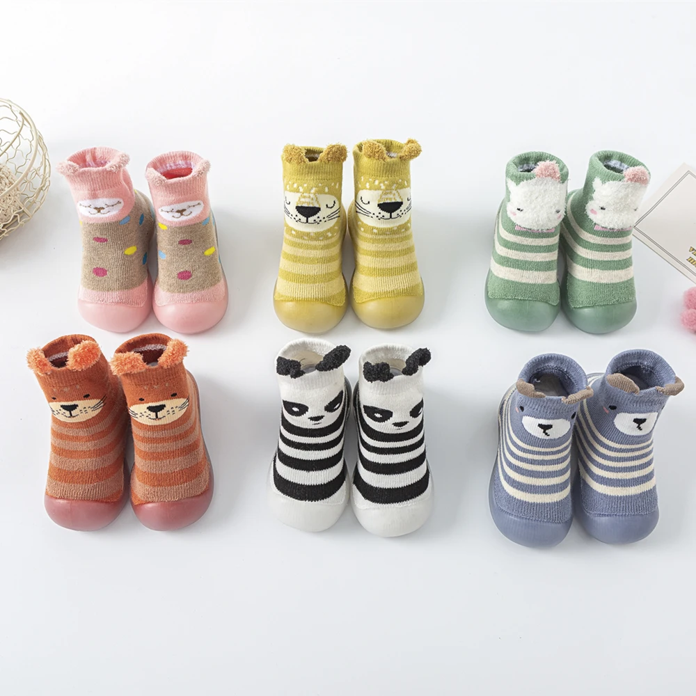 baby sock shoes for winter cute animal style thick cotton socks and floor shoes 0-3 year anti-slip first walkers