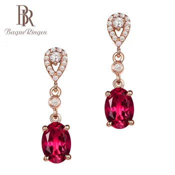 

Begua Ringen 2019 New Design Water-drop Gold Red Charm Women Earrings wedding Created Ruby Gemstone Fine Jewelry wholesales