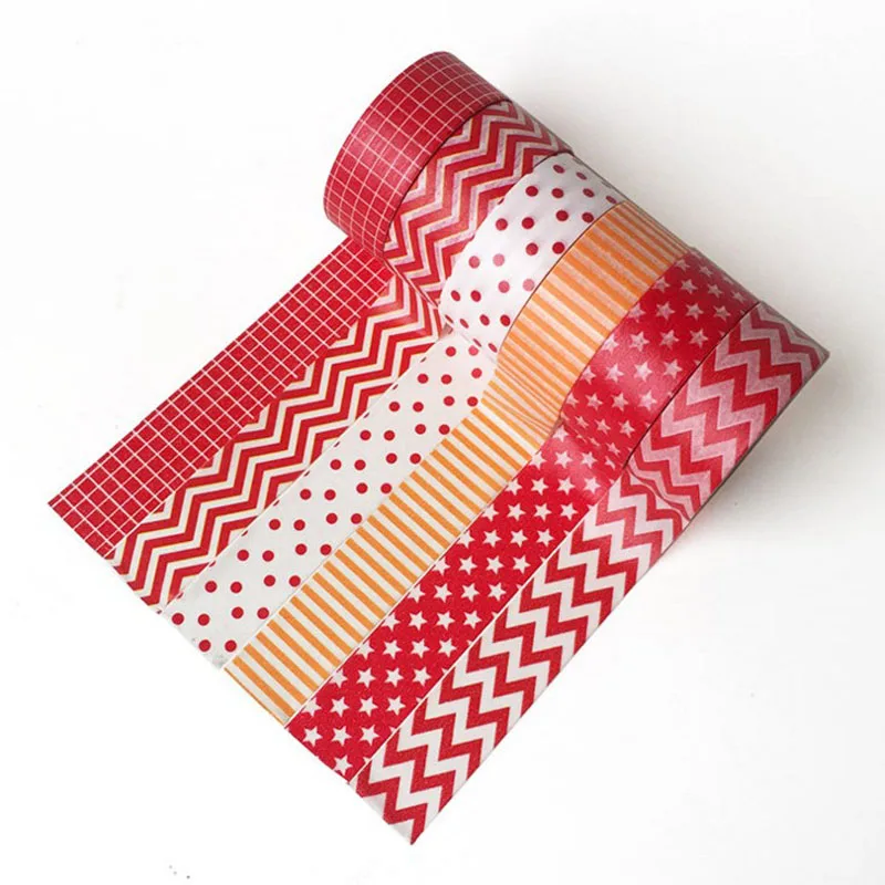 

1 Pcs 15mm*5m Washi Tape Decorative Adhesive Tapes Red and White Wave-point Ripple Lattice Masking Paper Tape Diary Sticker Gift