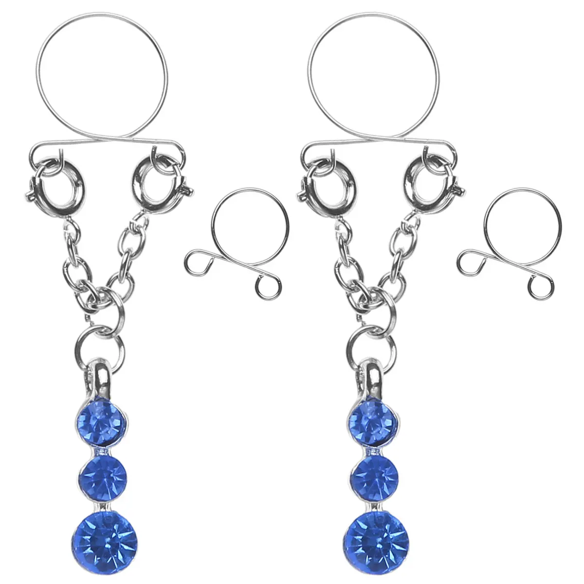 2 Pairs Fake Nipple Rings Dangle Non-Piercings Clip on Stainless Steel Nipple Clamps Body Piercing Jewelry Nipplerings Women