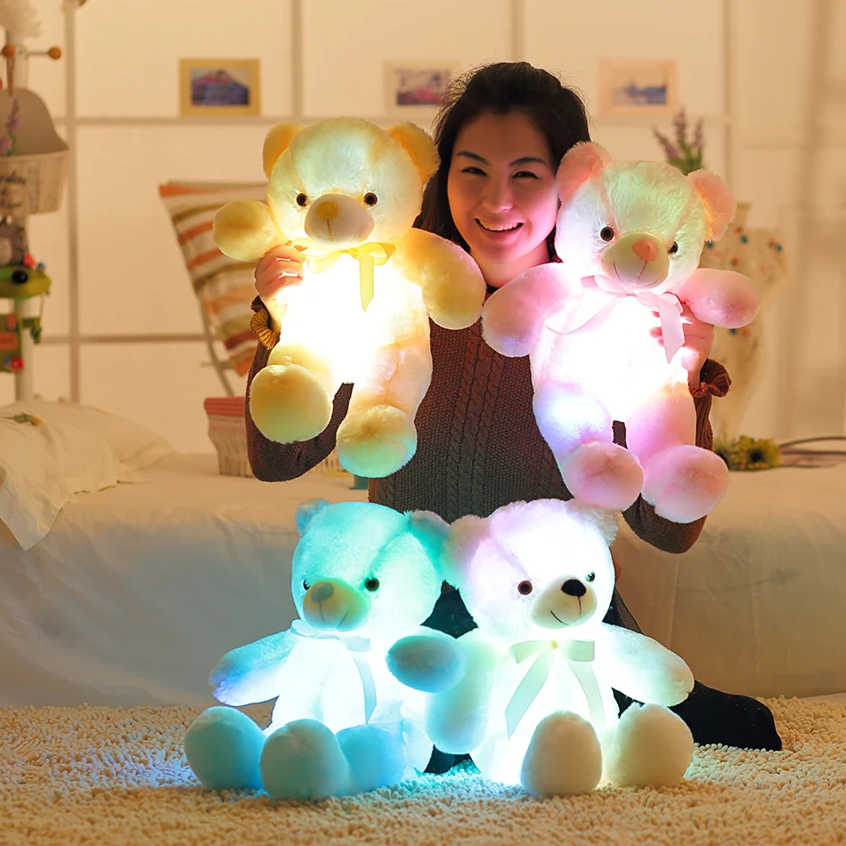 LED Teddy Bear Stuffed Animals Plush Toy Colorful Glowing Christmas Gift for Kids Pillow Just6F