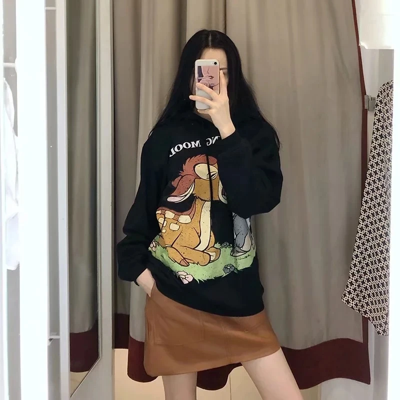 Увядшие зимние толстовки Толстовка для женщин Англия high street мультфильм печать негабаритных Свободные женские свитшоты с капюшоном топы Плюс Размер