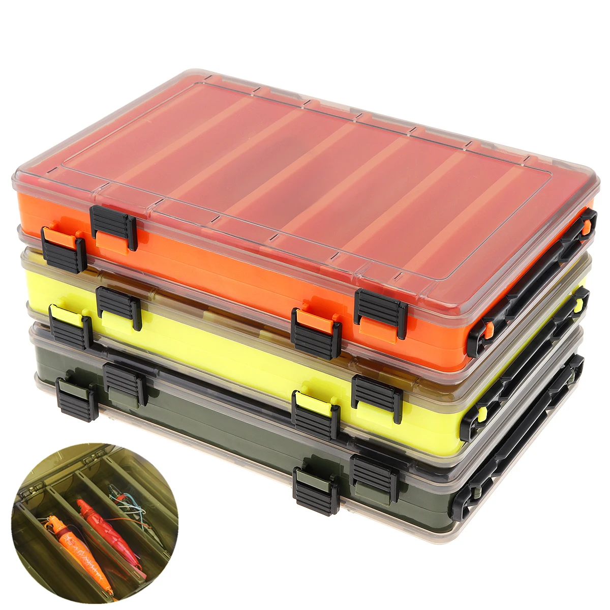 Boîte de rangement pour leurres, 14 compartiments, Double face, épais, pour la pêche au calmar