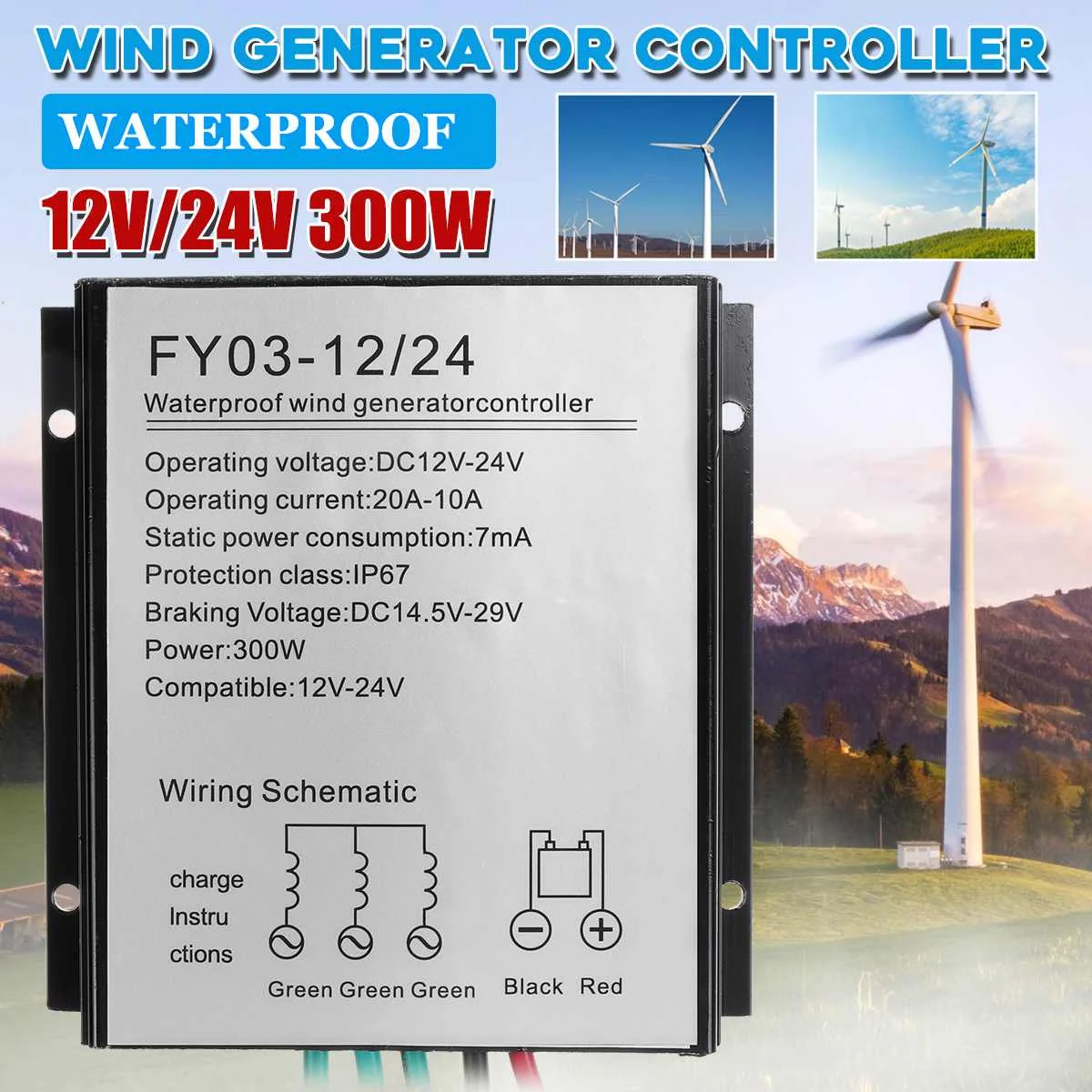 

Becornce DC 12V/24V 400W Waterproof Wind Turbine Wind Generator Battery Charge Controller Regulator Easy installation