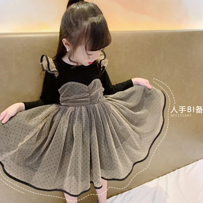 Для маленьких девочек зимнее платье принцессы с узором в горошек Детское