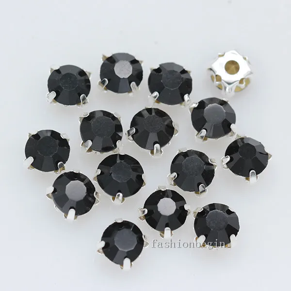 36p 7mm color Sew on crystal glass Rhinestone Silver Claw Montee 4-holes Sewing Stone Buckle jewelry,wedding Dress making Beads - Цвет: black