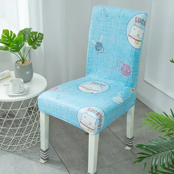 

Super Soft Blue Cartoon Fabric Chair Cover Elastic Spandex Chair Covers For Dining Room/Kitchen Stretch Chair Cover With Back