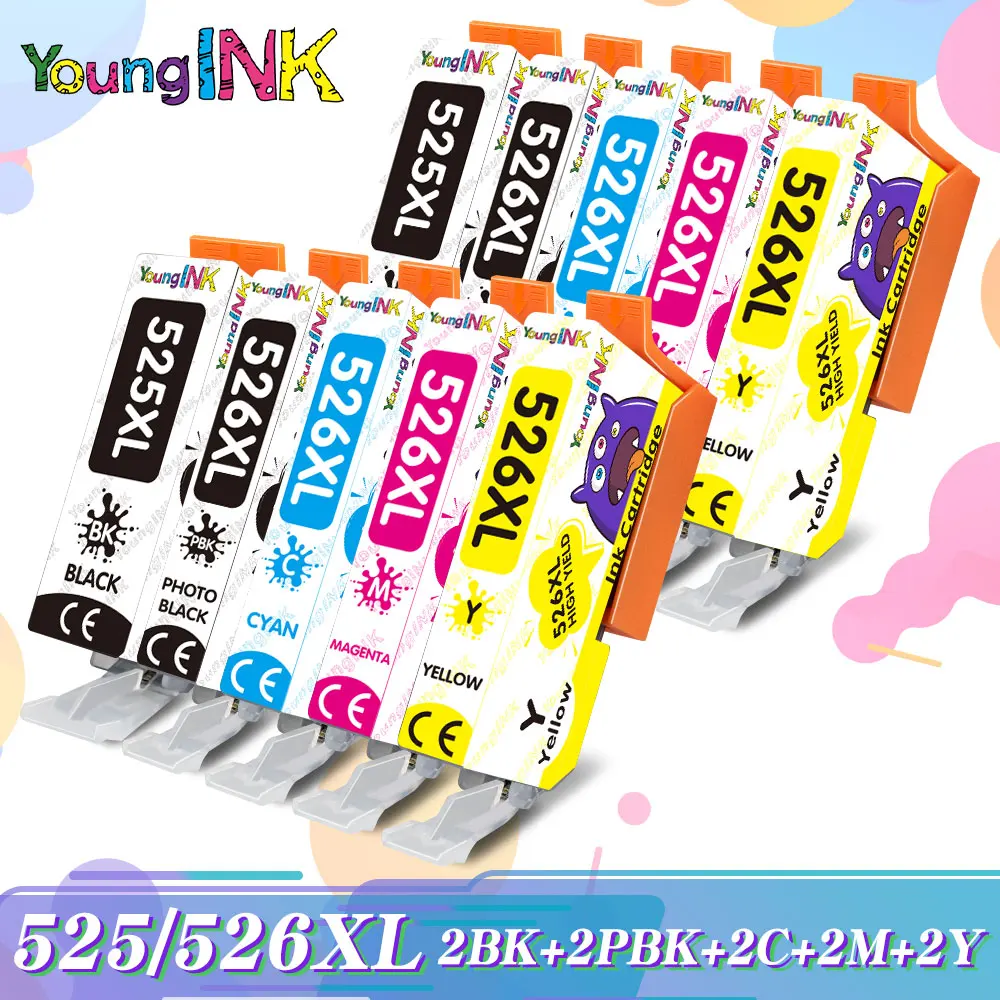 Compatible PGI525 XL CLI 526 ink cartridges with chip For Canon PIXMA IP4850 IX6550 MG5150 MG5250 MX885 MX895 Printers PGI525 