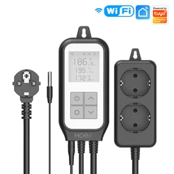 Tuya WIFI Temperature Sensor Controller Thermostat Dual Heat Cooling Relay Socket Thermometer Smart Life Pool Brewery Greenhouse