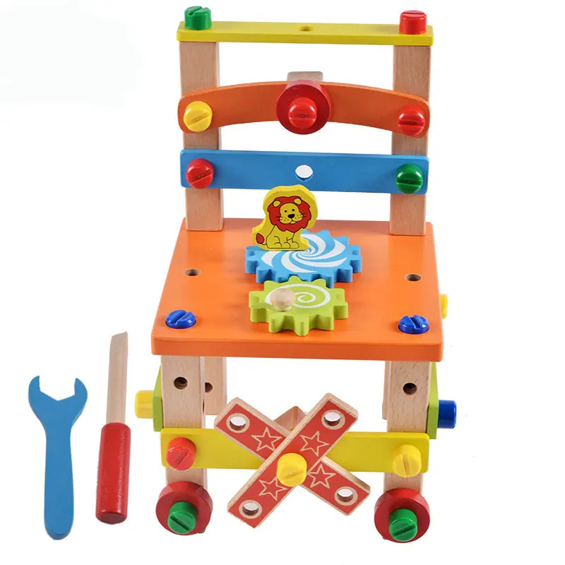 Многофункциональный стул гайка комбинация Обучающие инструменты Детские деревянные игрушки Разборка и комбинация стул Дети деревянные блоки