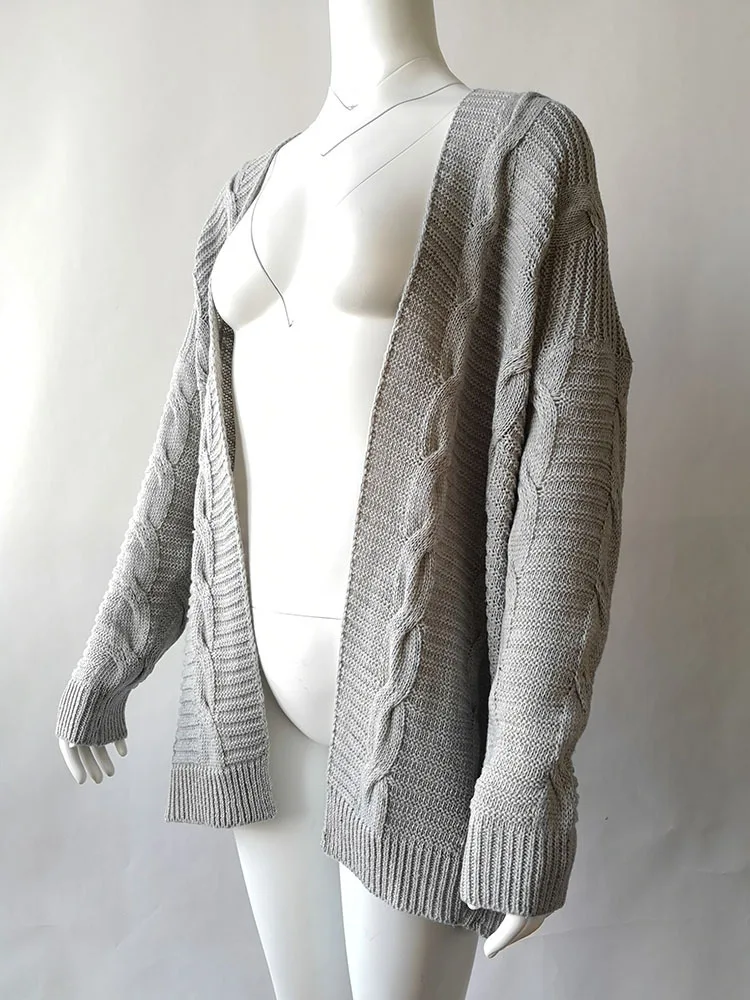 new autumn winter twist cardigan ladies sweater European American style solid color long thick sweater sweater