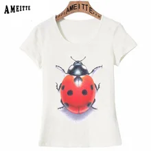 Новая летняя модная женская футболка с коротким рукавом и принтом "Божья коровка", белые повседневные женские топы, милые футболки с коротким рукавом для девочек