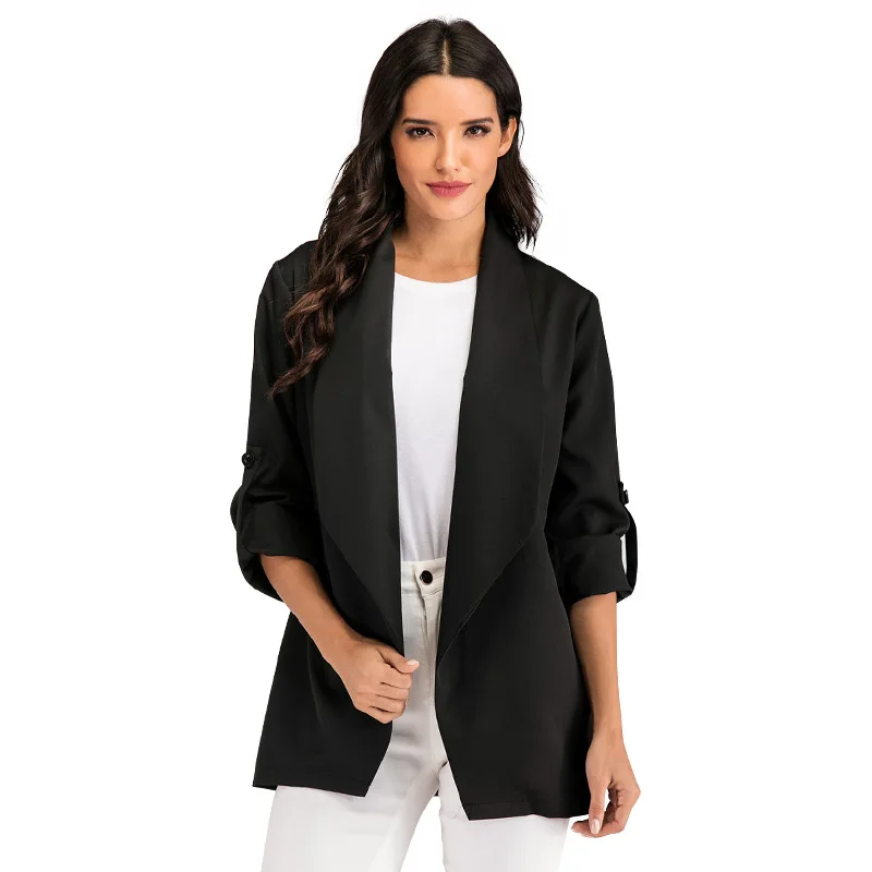 Black Blazer Coats Womens Blazers and Jackets Winter OL Outfits Open turn-down collar black blazer suits