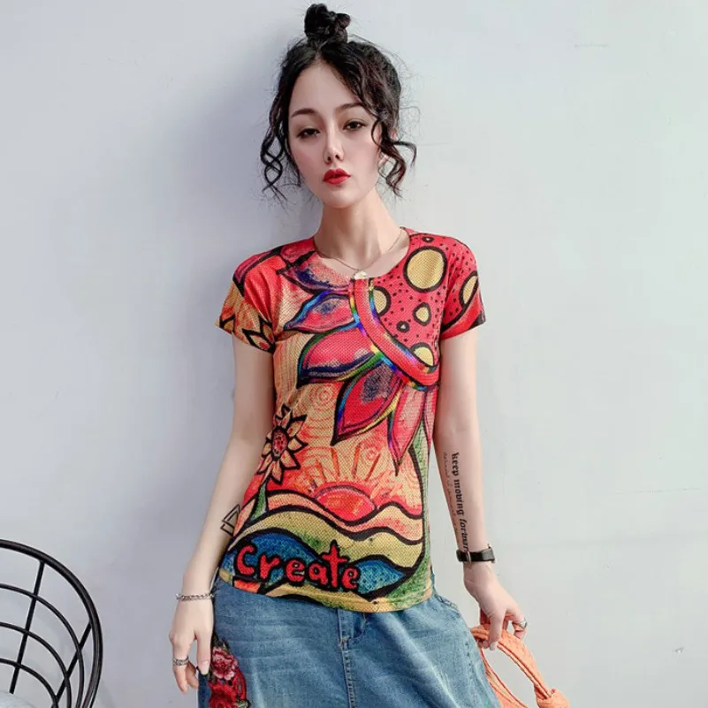 

2020 summer new pattern large size T-shirts European goods wild foreign-style printing T-shirt female tshirts tee tops tshirt