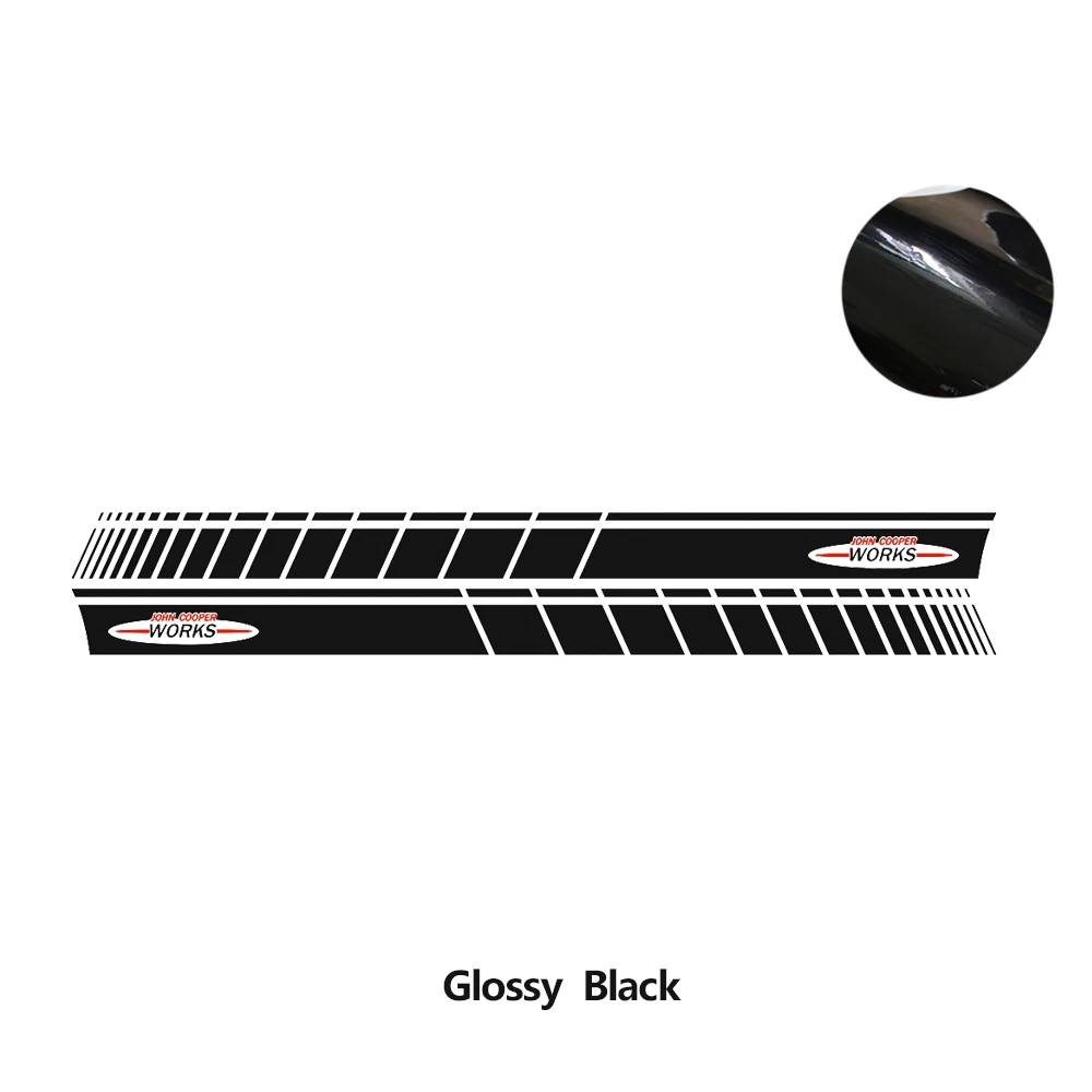 2 шт. Автомобильная дверь боковые полосы стикер Джон Купер работает Стайлинг наклейка для тела для MINI Cooper S R56 One JCW аксессуары - Название цвета: glossy black