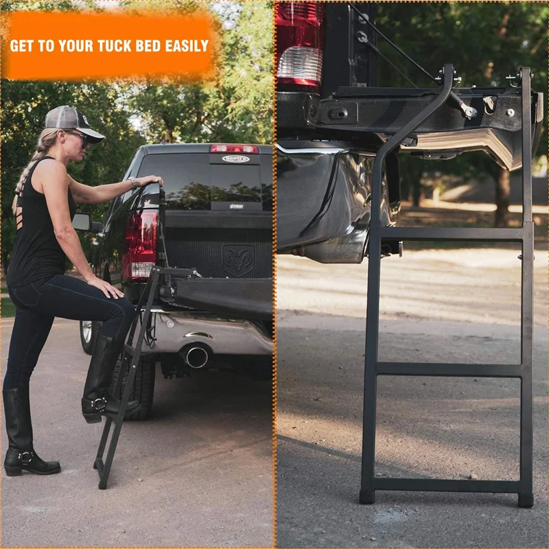 1set Car Universal Rear Door Tailgate Ladder Universal Truck Tailgate Ladder Pickup Foldable Extension Step Ladder 87-107cm 4x4