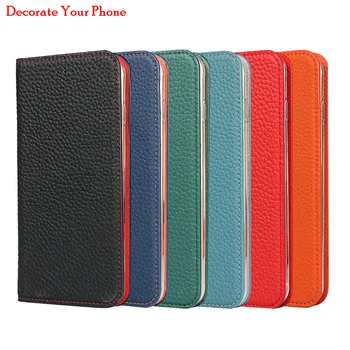

Litchi Pattern Genuine Leather Flip Cover Case for iPhone 8 7 6 6s Plus Lanyard Wallet Card Slots Case Cover For iPhone 7 8 Plus