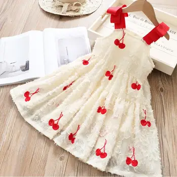 

cute girls dress summer baby girls cherry pattern bow strapless dresses kids dress for girl children's clothes wholesale