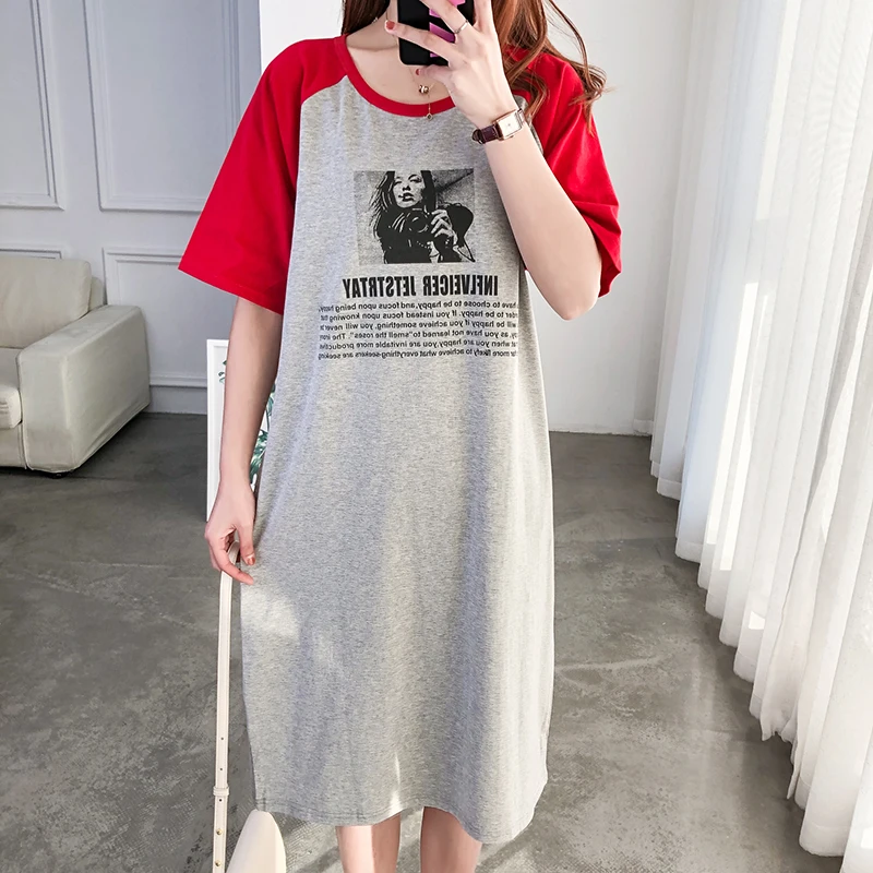 

2022 Summer Style 95% Cotton Long Over-The-Knee Dresses Women's Clothing Pregnant Maternity Clothes 3935P