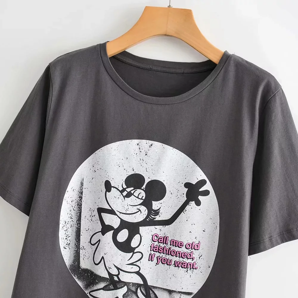 Увядшая новая уличная Винтажная футболка с милым рисунком мышки, промытая Женская Футболка harajuku camisetas verano mujer