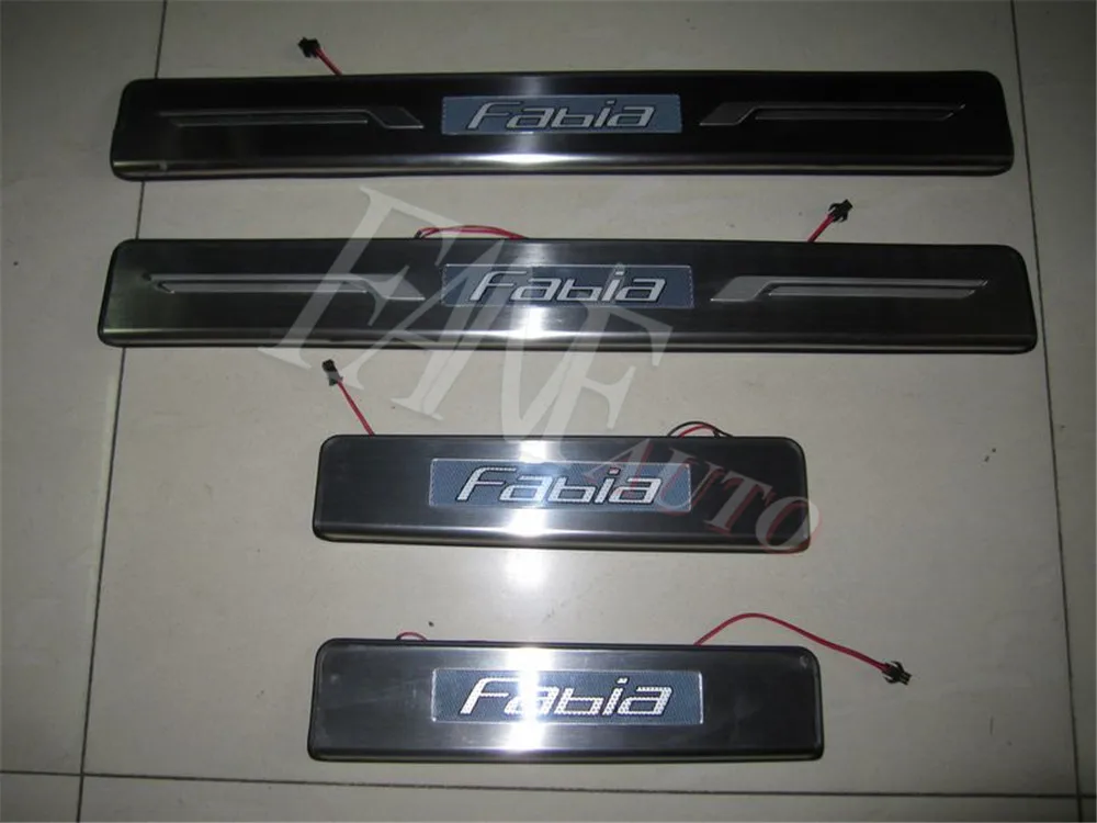 Stainless Steel Led Door Sill Scuff Plate Guard Sills Protector Trim For Skoda Fabia