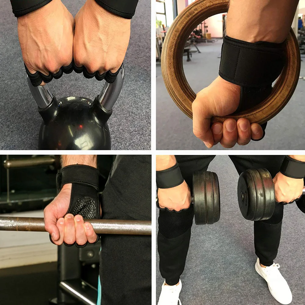 Вес подъема перчатки Training Захваты в тренажерном зале Фитнес перчатки Для женщин Для мужчин Crossfit Бодибилдинг гимнастика Напульсники ручной Защита для ладоней