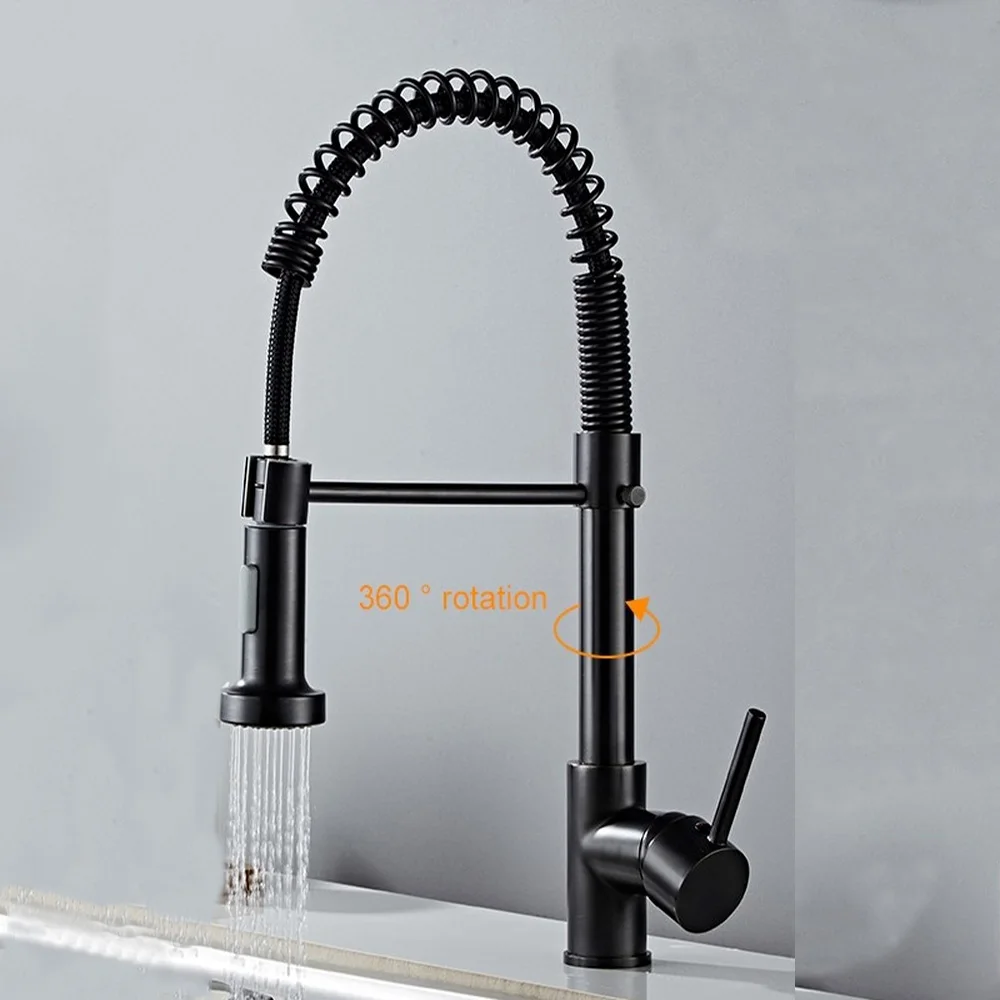 black kitchen tap Kitchen Faucet Hot and Cold Water Faucet Sink Faucet, Spring Pull-out Single-handle Faucet, 360 Rotating Kitchen Faucet single bowl kitchen sink