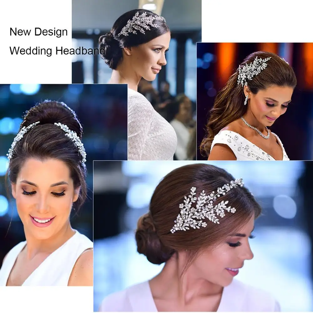 42cm Handmade 2020 New Cubic Zirconia Bridal Wedding Soft Headband Hairband Tiara Hair Jewelry Accessories Hairpieces CHA10052