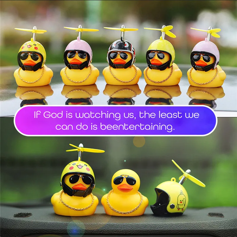 

1Pcs Car Ornament Duck with Helmet Flash Light with Strap Small Yellow Duck Road Bike Motor Riding Cycling Accessories