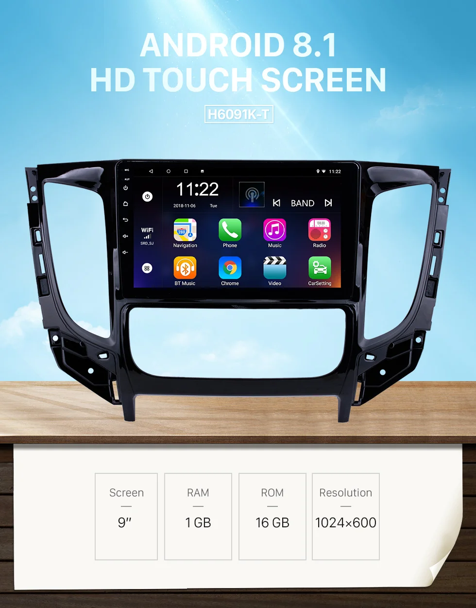 Perfect Harfey Android 8.1/9.0 Bluetooth Radio 9" for 2015 Mitsubishi TRITON Auto A/C GPS Navi SD DVR 3G WIFI SWC Car Multimedia Player 0