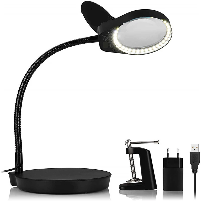 2IN1 3x10x 5x or 8x15x Magnifier with Stand or Clamp Switchable Desk Lamp for Reading Close Work Task Workbench Craft