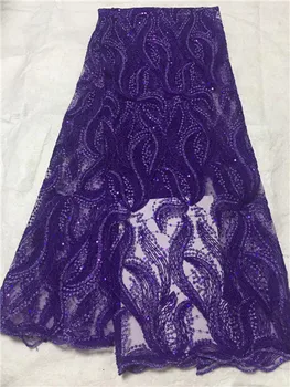 

Hot Sale French Lace Fabric purple Nigeria Lace Fabric High Quality African Tulle Lace Fabric with sequins For Party Dress