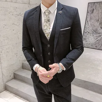 

HO 2019 suits best man suit young handsome man grid cultivate one's morality groom three wedding dresses