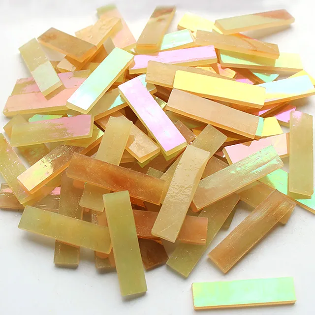 Mixed Color 1 X 4 Cm Square Stained Glass Strip Clear Glass Mosaic Pieces DIY Mosaic Tiles Hobbies Art Crafts Material 100g 24